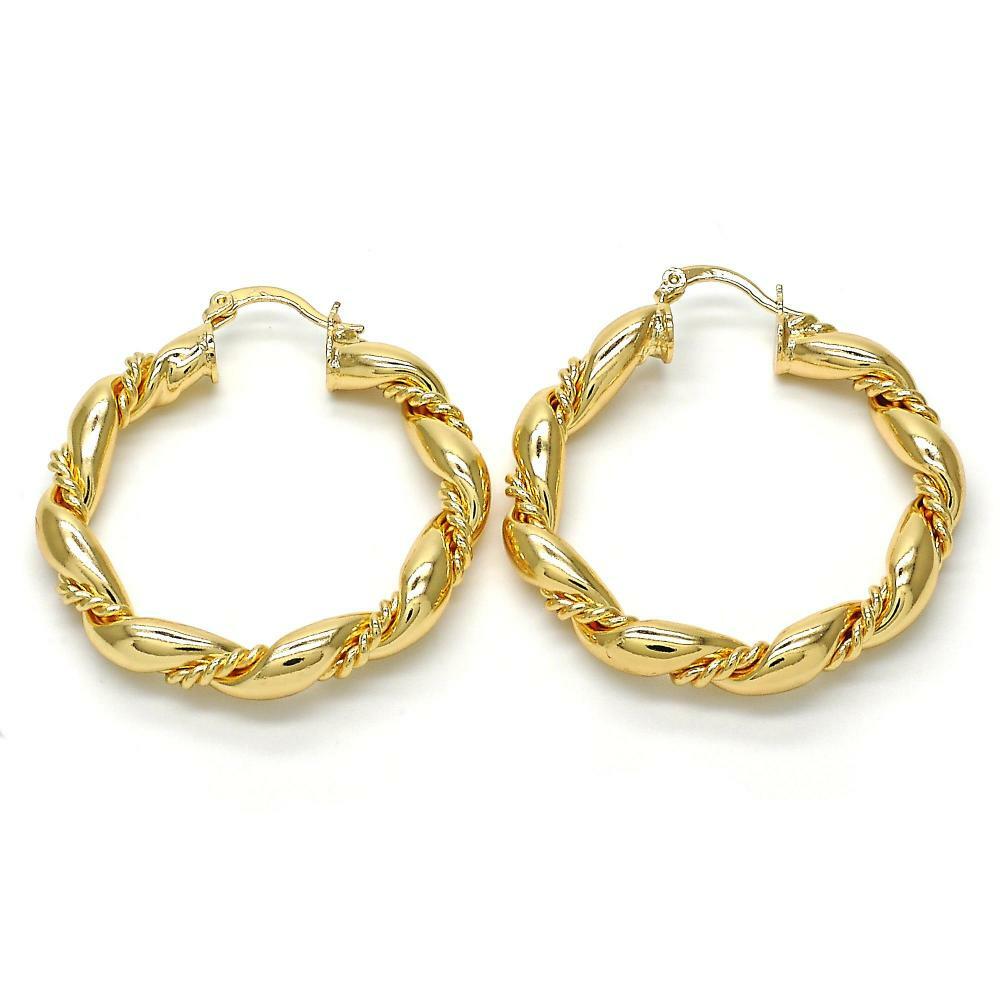 Women’s 14K Gold Filled Twist Design Diamond Cut Round Hoop Earrings 40mm-70mm