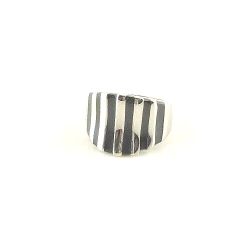 Stainless Steel Wide Band Ring With Black Accents – Free Gift Packaging
