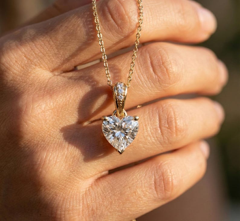 1.0 Ct Lab Grown Diamond Solitaire Herat Cut Pendant For Her Anniversary Gifts