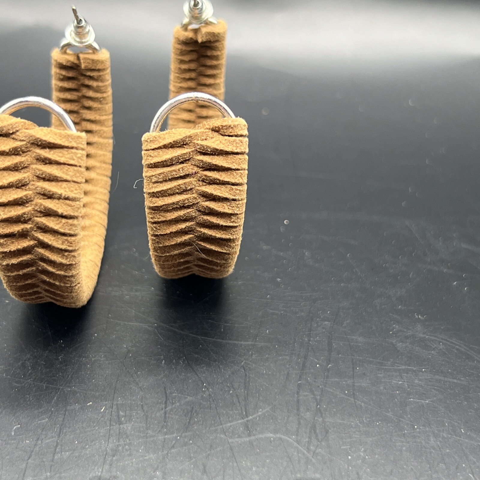 Earrings Half Hoop Chunky Braided Leather Boho Western Friction Back