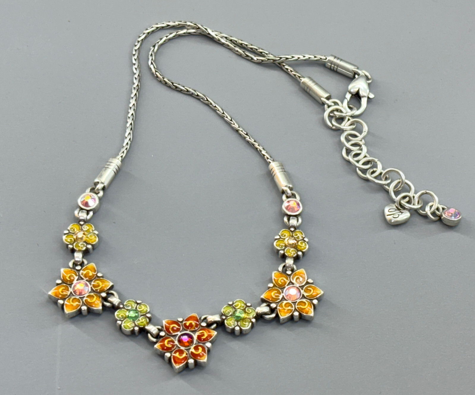 Brighton GARDEN OF EDEN Floral Multicolor Enamel & Crystal Necklace-14/16in-30g