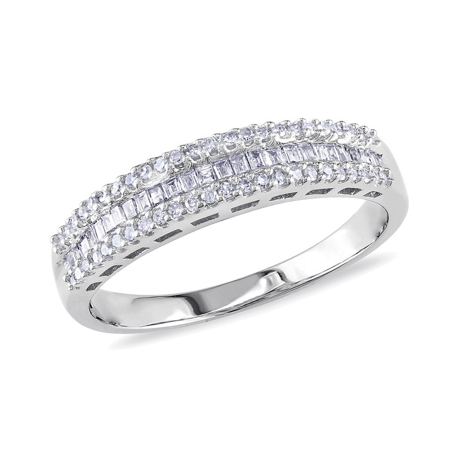 AMOUR 1/3 CT TW Baguette and Round Diamond Anniversary Band In 10K White Gold