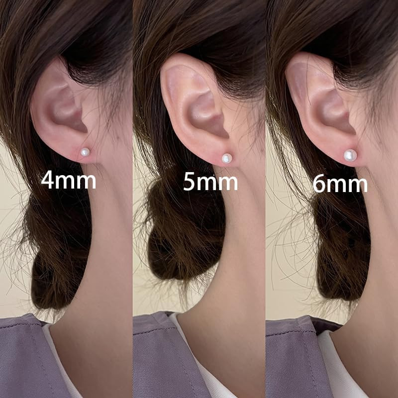 3Pairs Flatback Pearl Stud Earrings Set for Multiple Piercing|Dainty 4Mm 5Mm 6Mm