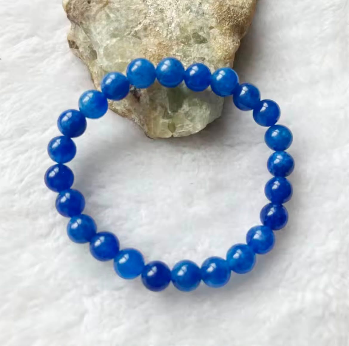 8mm Crystal Blue Sapphire Color Bead Bracelet Wealth Abundance Healing Energy
