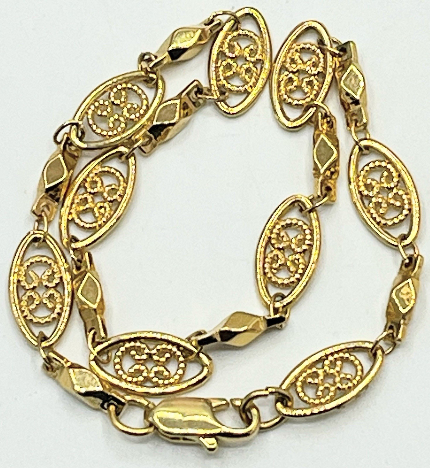 Gold Tone Filigree Beaded Bracelet Chain Length # 8.2” Inch.