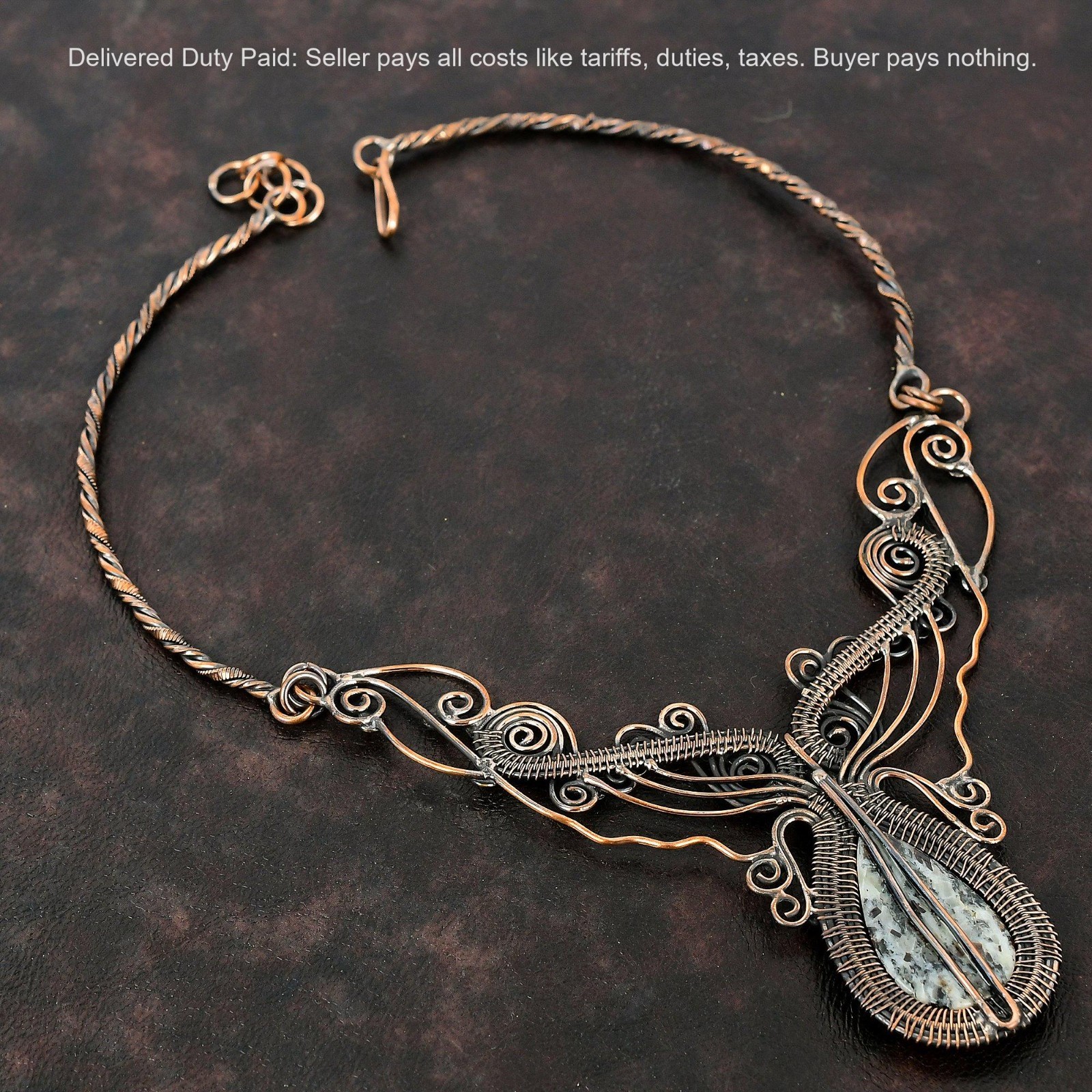 Copper Natural Astrophyllite Chain Wire Wrapped Flower Birthday Necklace Jewelry