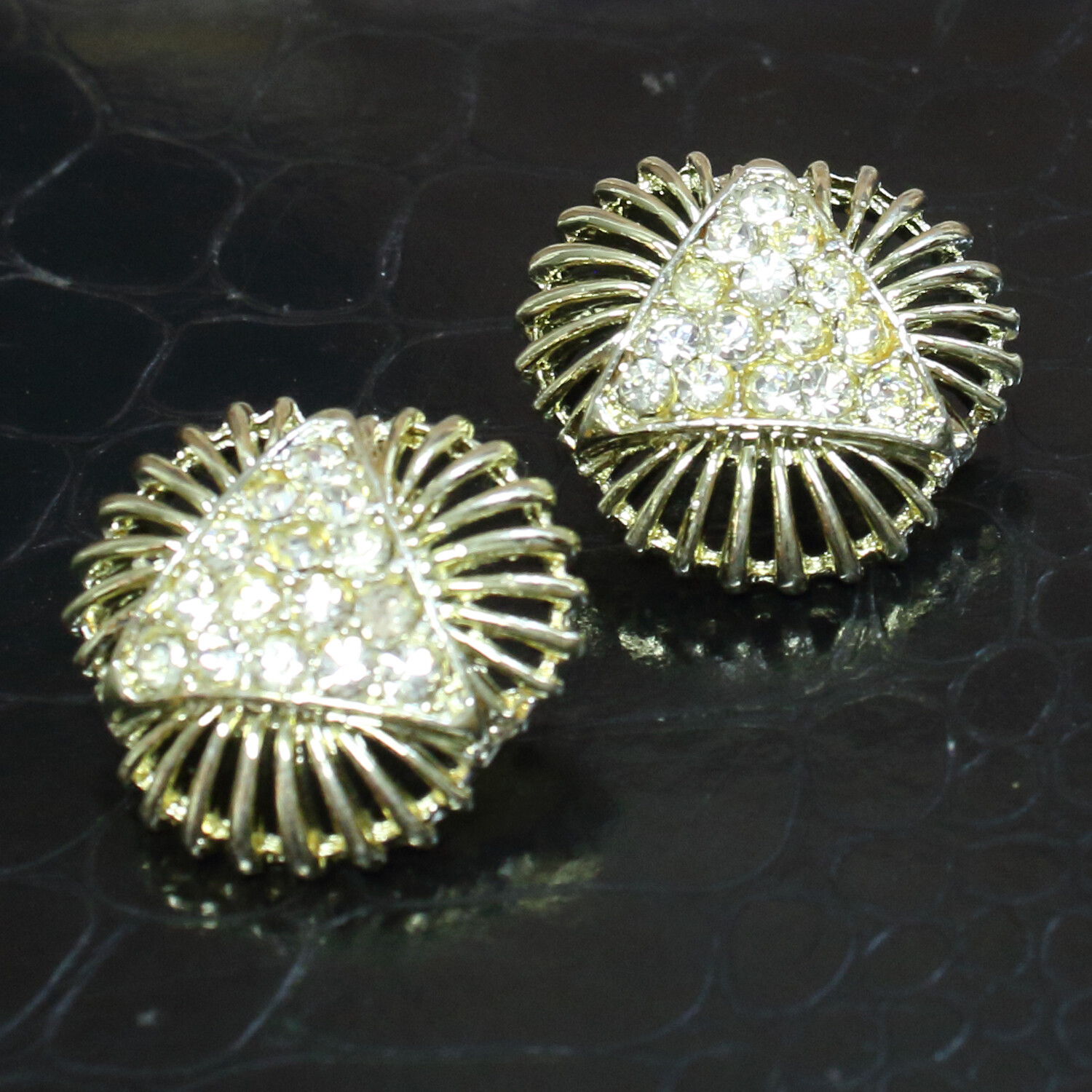 Sparkling Crystal Pave Earrings Round GP Open Work Settings 1″ with Post Backs