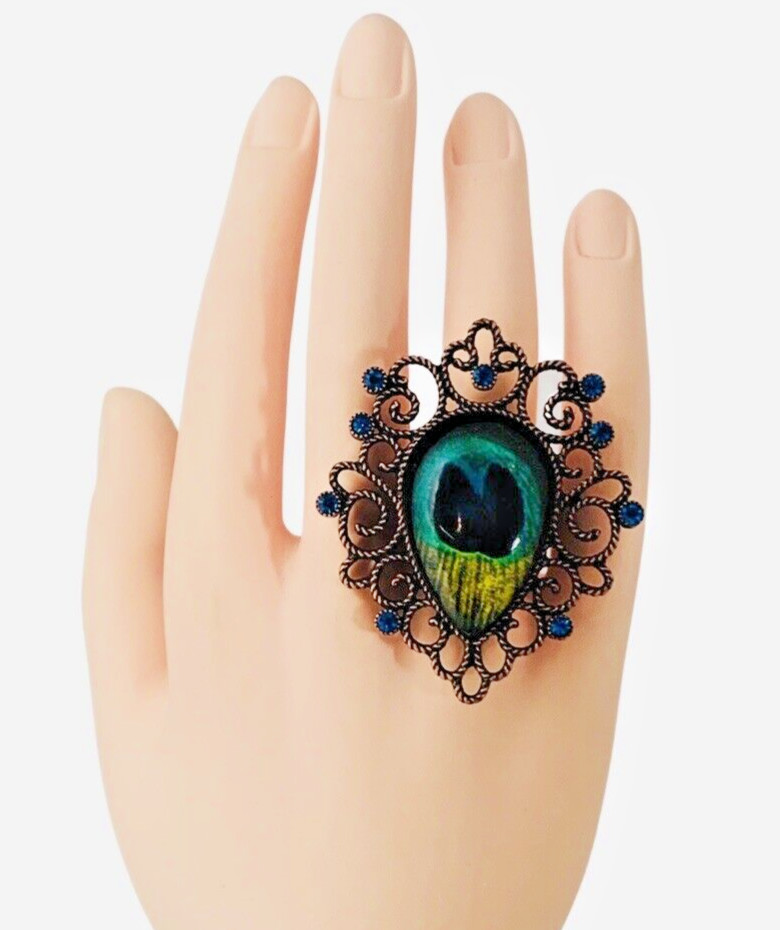Betsey Johnson Ring Peacock Feather Sz 7 Statement Vegetable Garden Morocco