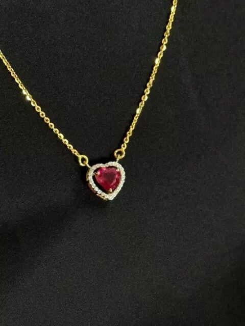 1.20Ct Heart Cut Simulated Red Ruby Women’s Halo Pendant 14K Yellow Gold Plated