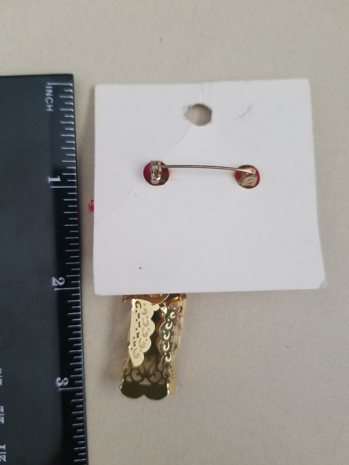 Angel Lapel Broch Scarf Gold Tone Pin With Red Ribbon Bow 2 Inches Horn