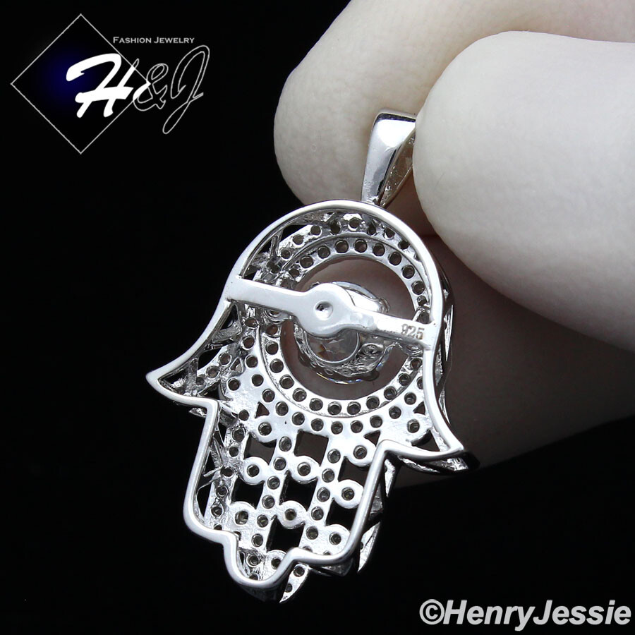 925 STERLING SILVER 20″X2MM MIAMI CUBAN CURB CHAIN ICY CZ HAMSA PENDANT*SP256