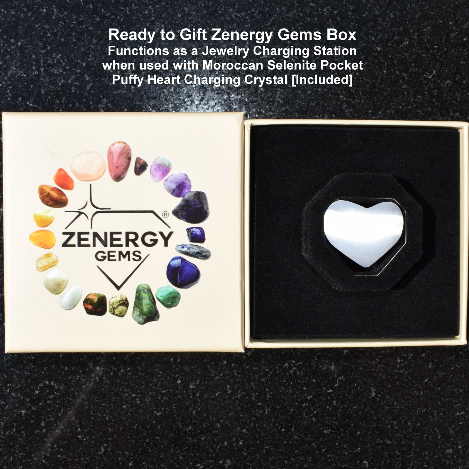 CHARGED 6″ Natural Black Tourmaline Crystal Stretchy Bracelet + Selenite Heart