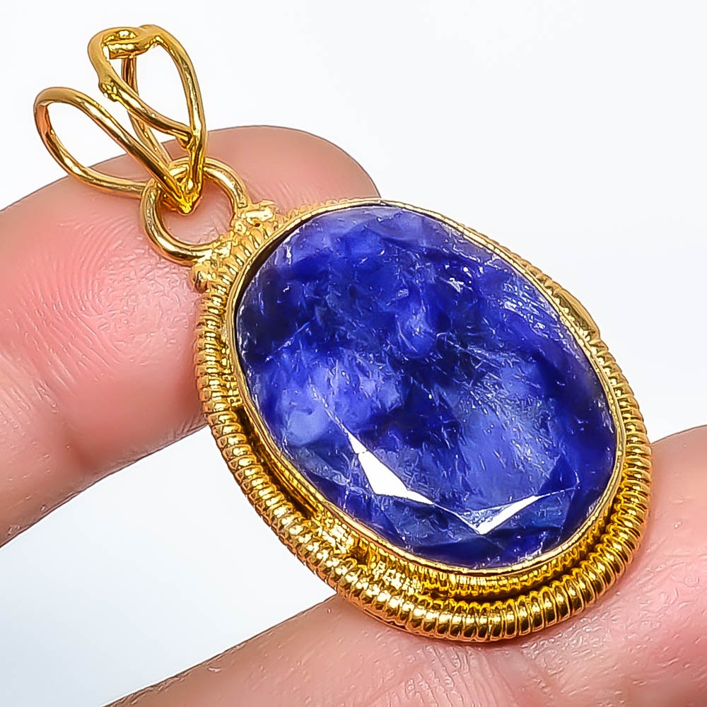 Blue Sapphire (Lab-Created) 18k Yellow Gold Plated Pendant 1.76″ P76-79
