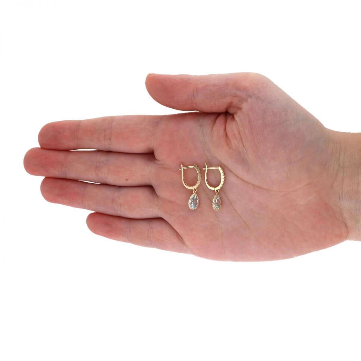 Real 14k Gold Yellow White Birthstone Teardrop Diamond Halo Earrings 1″