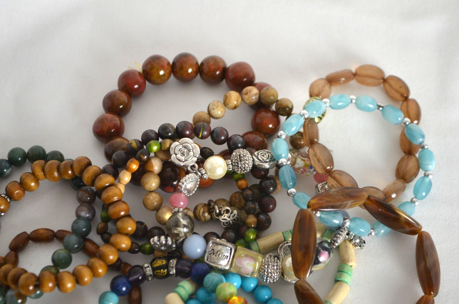 Stackable Bracelet Lot 14pc Beaded Stretch Mixed Materials circa 2000s