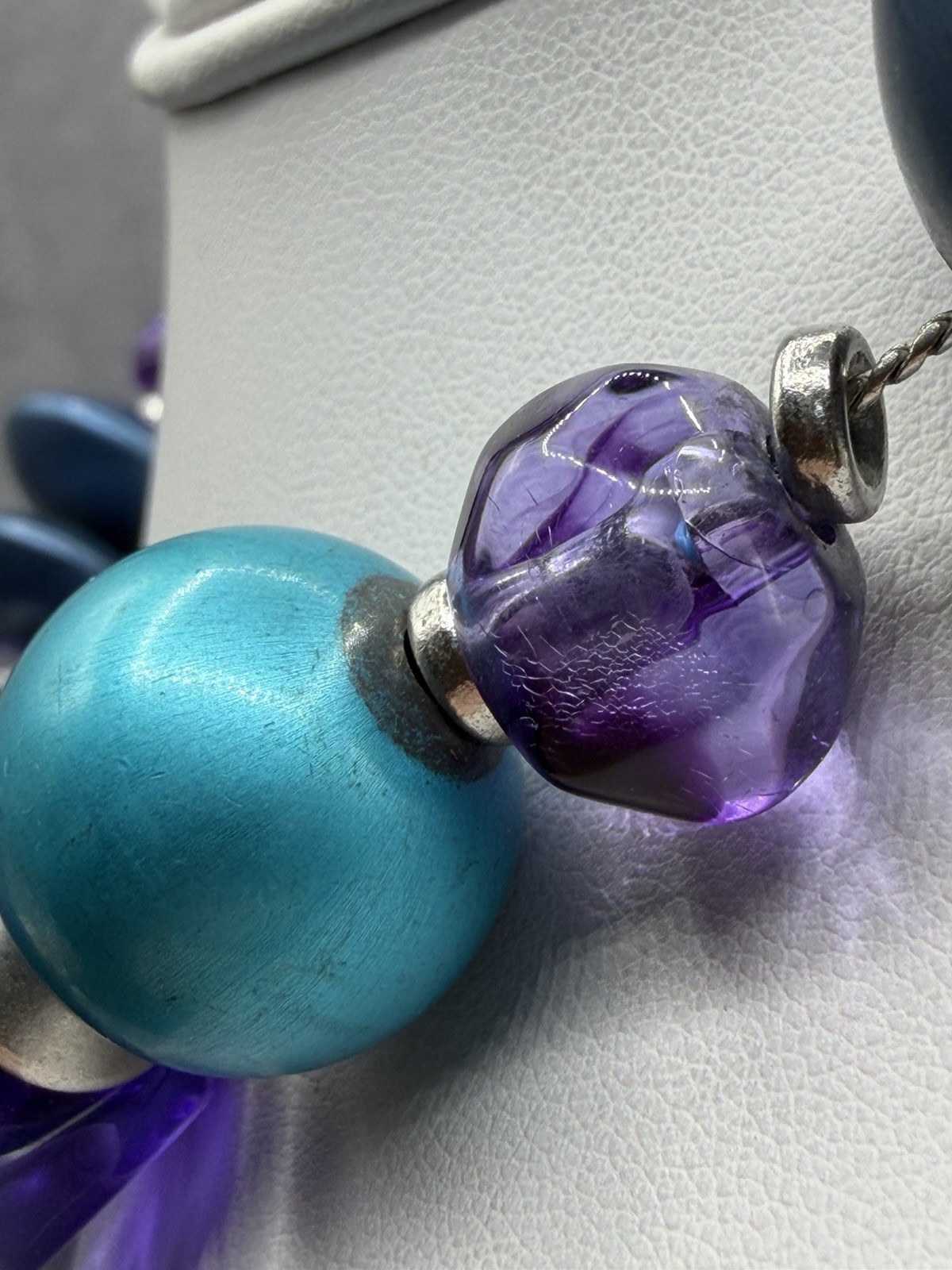 YSL Yves Saint Laurent 1980s Runway Beaded Necklace Purple Lucite Turquoise Bead