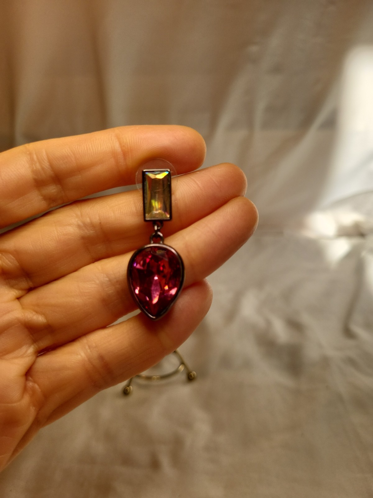 Vintage Pink Rhinestone Crystal Pierced Earrings 4cm