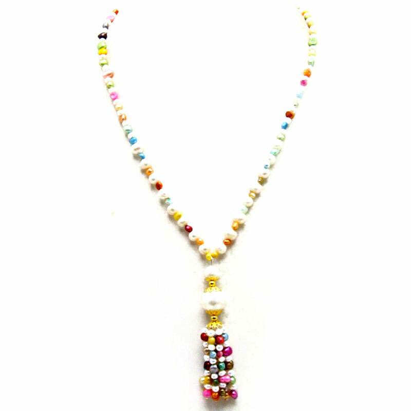 4-5mm Multicolor Baroque Natural Pearl Tassel Pendant & Necklace for Women 20”