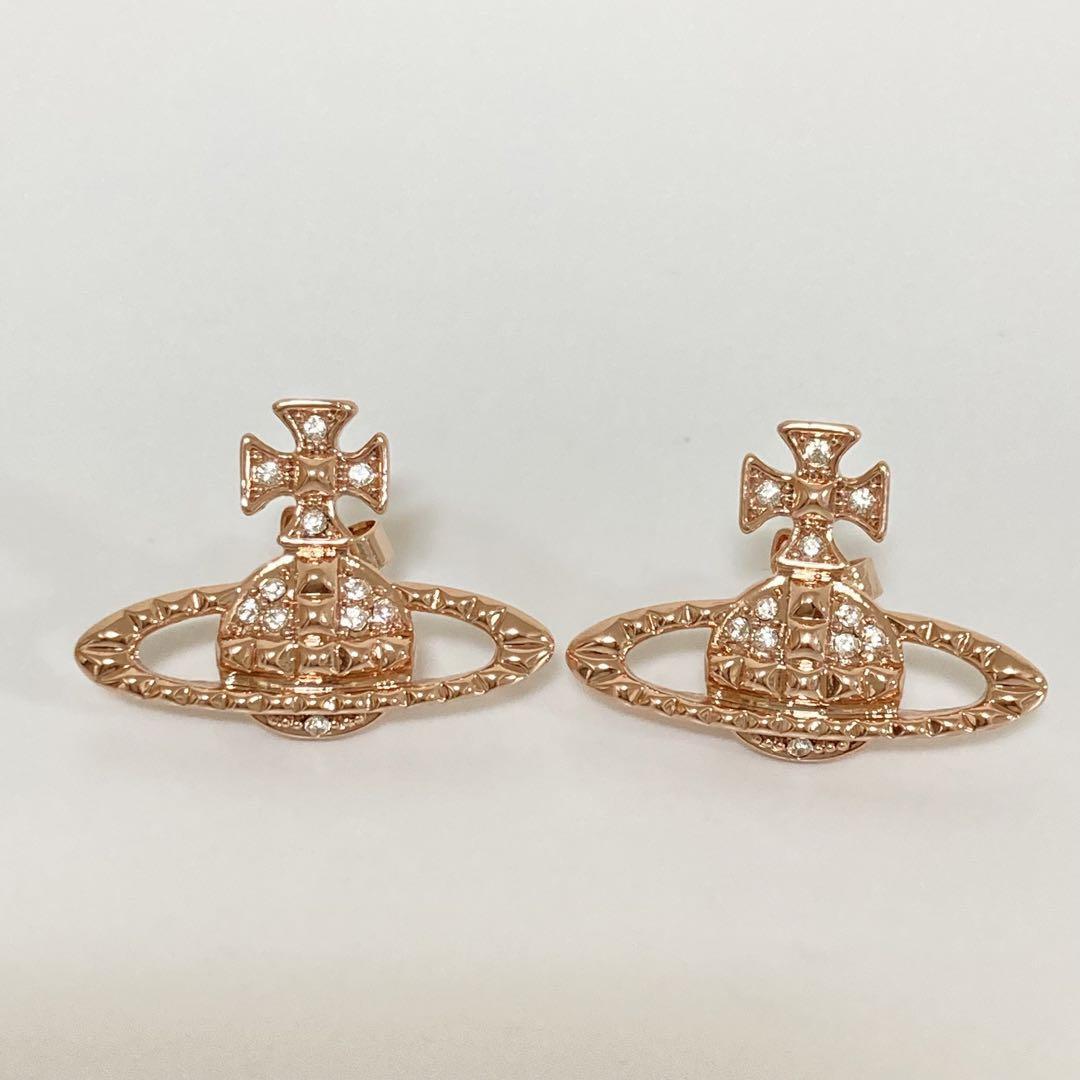Vivienne Westwood Earrings Pierce Rhinestone Orb pink gold w/drawstring [EJ146