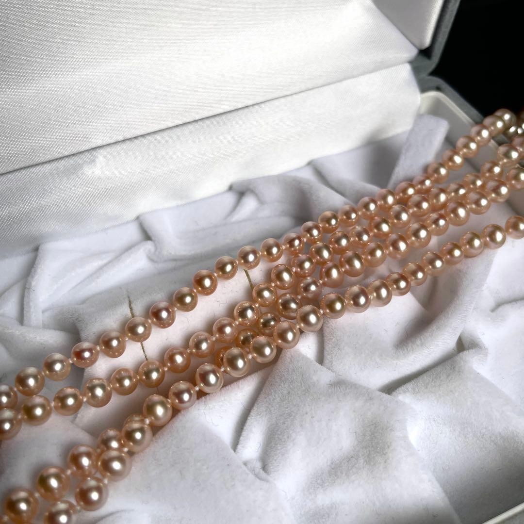 Super Long 120cm Pink Multi Pearl Necklace 5.5mm Round 2 Wrap Silver Clasp Auth