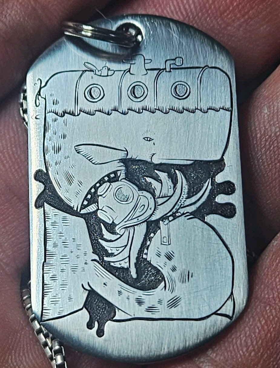 Hand Engraved Jewlery Stainless Steel Dog Tag Jeremy Fish Pendant Necklace