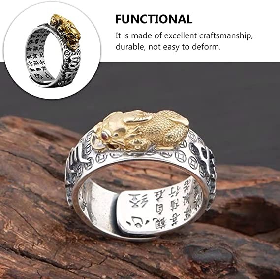 Auspicious Feng Shui Pixiu Ring Adjustable Ring Buddha Charm Ring Silver Gold US