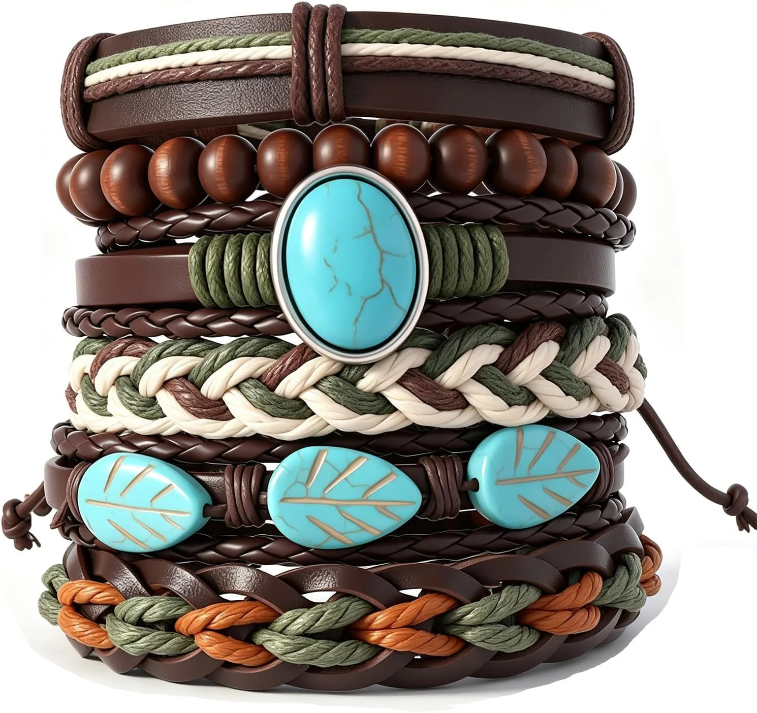 Gothic Bracelet Adjustable Punk Braided Leather Multilayer Grunge Set Bracelets