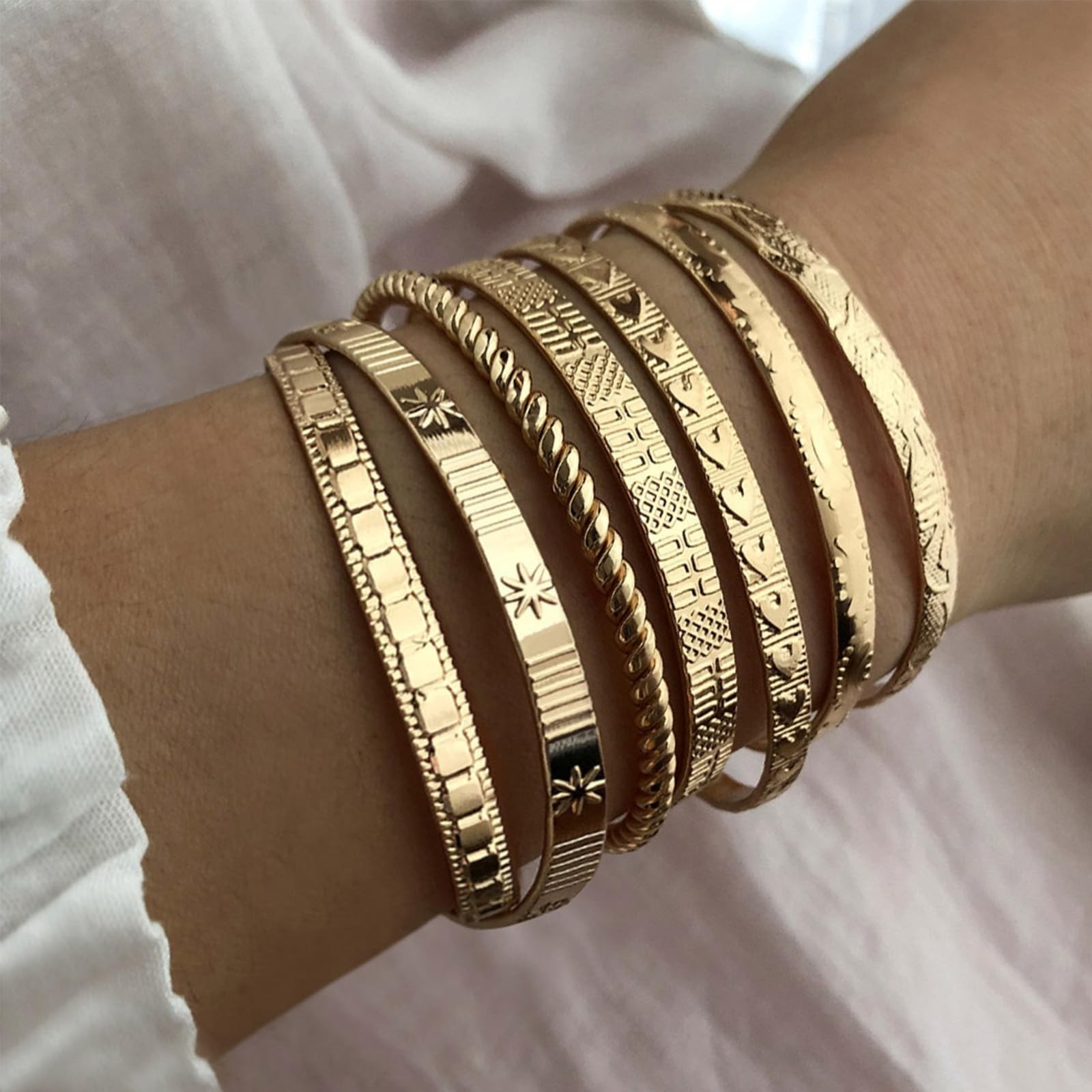 Gold Bangle Bracelets for Women – 14k Gold Plated Stackable Cuff Set, Minimalist