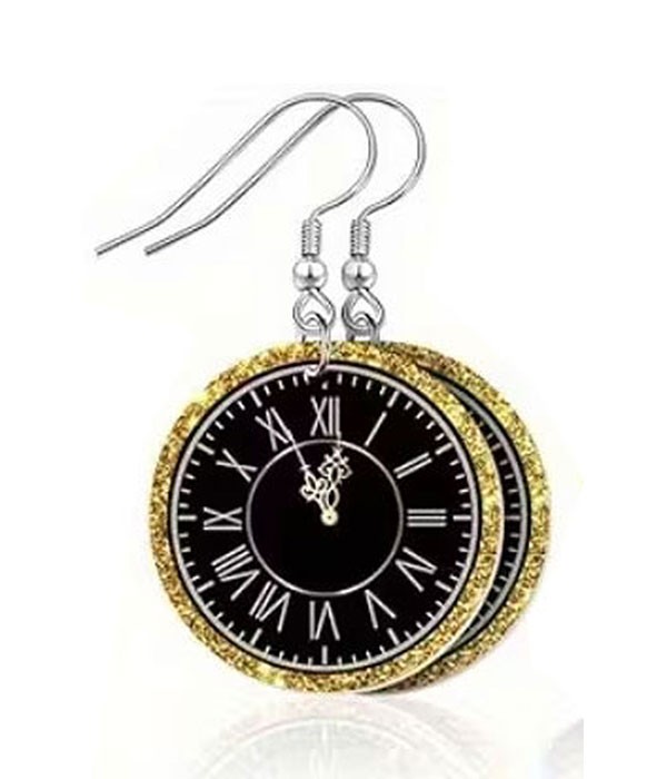 Acrylic Roman Numeral Clock Dangle Earrings