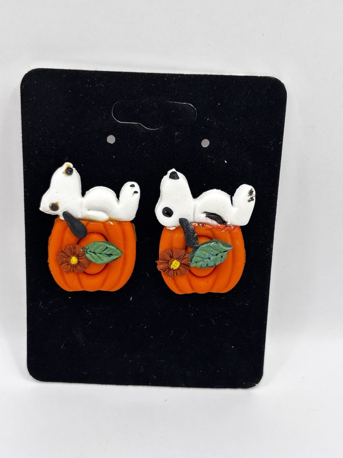 Snoopy Pumpkin Halloween Earrings Orange Pumpkin Polymer Clay Peanuts Inspired