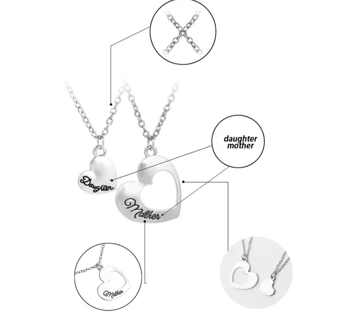 2 Pcs Mother Daughter Heart Pendant Necklace Jewelry Gift Mother’s Day Gift Bag