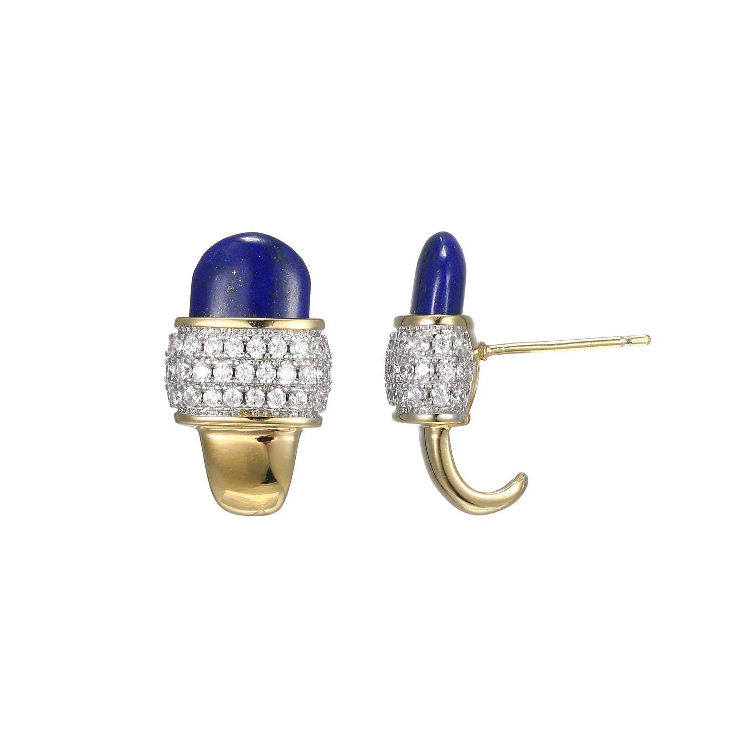 Charles Garnier Two-Tone Sterling Silver Genuine Lapis & CZ J Hoop Earrings