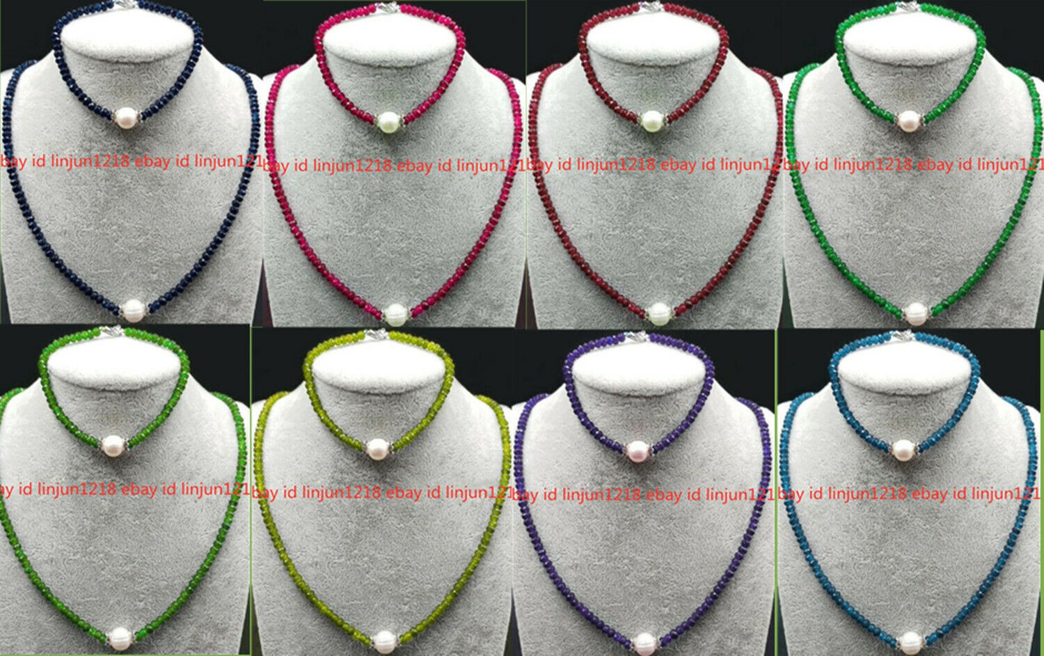 2x4mm Faceted Gemstone Rondelle Beads & 8-9mm White Pearl Necklace Bracelet Set