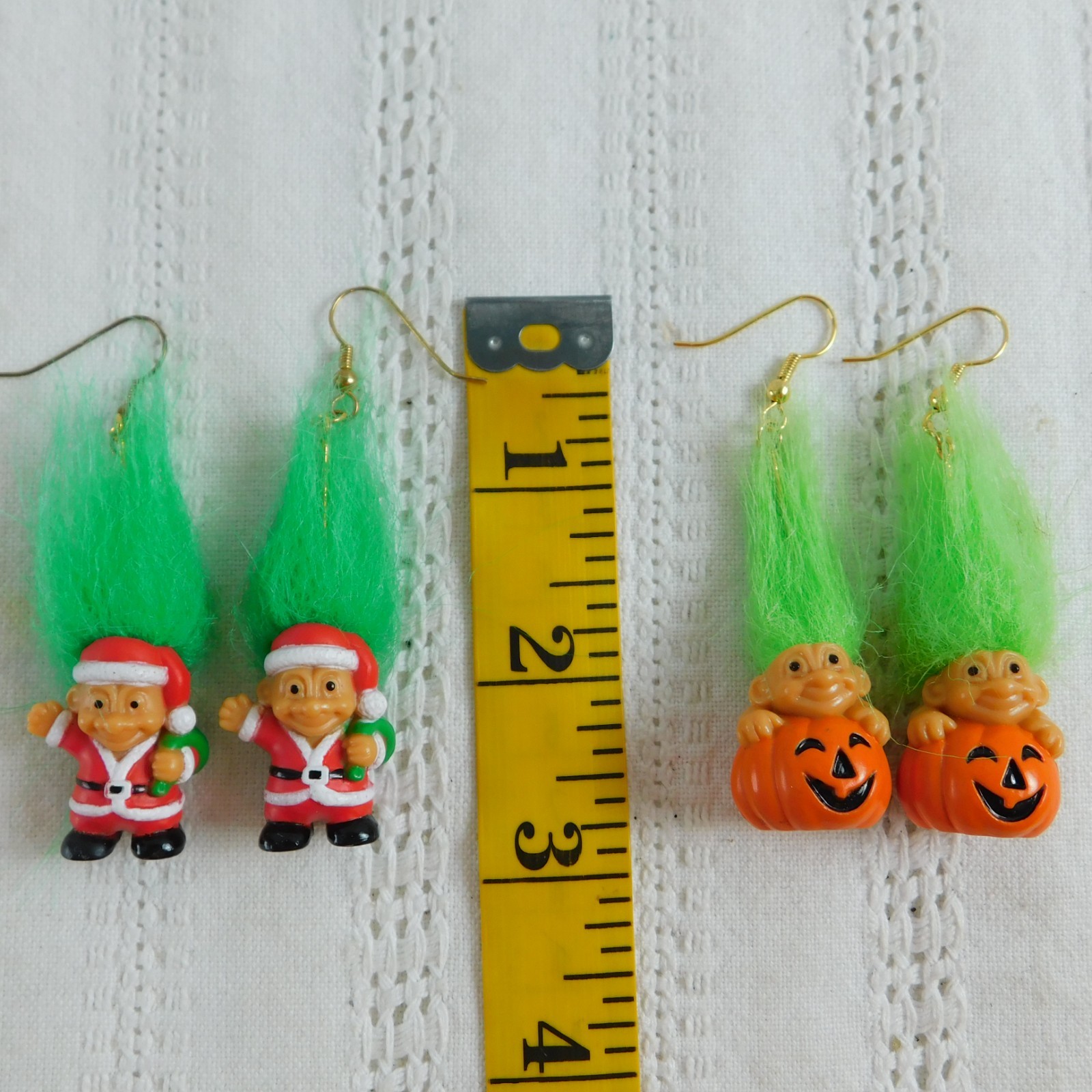 Russ Troll Earrings Christmas Halloween Lot of 2 Vintage Resin Pierced Dangle