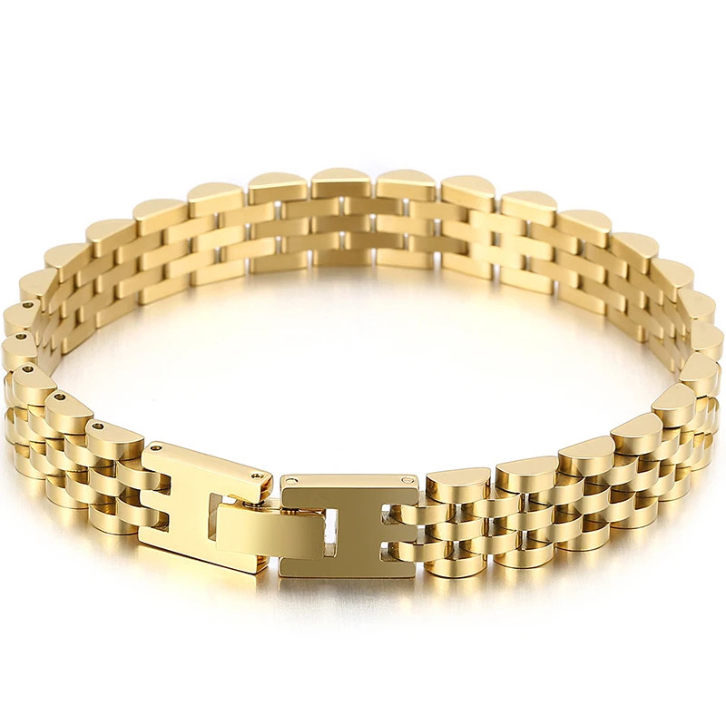 10MM Watchband Style Men’S Bracelets for Women Man Ladies Gold Color Stainless S