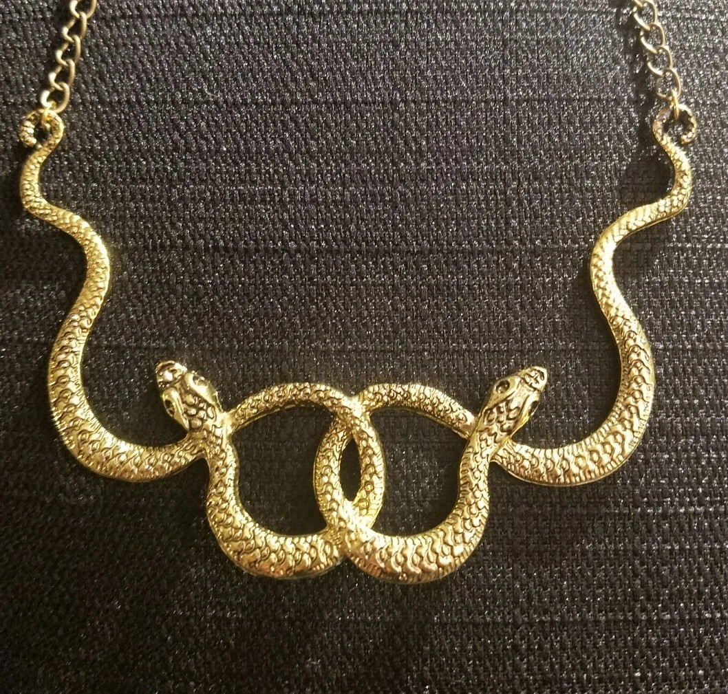 Gold Snake Pendant Necklace Gothic Punk Grunge Statement Jewelry