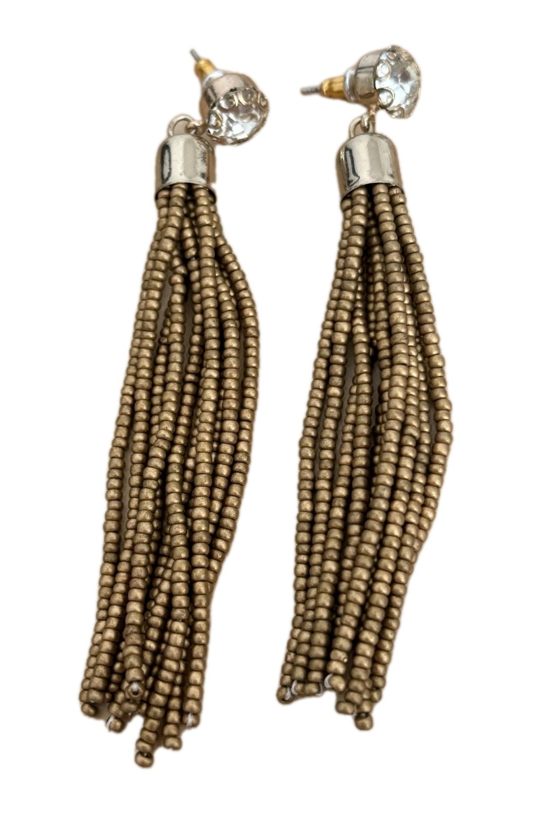 Lengthy Seed Bead Earrings/ Champagne Gold/ Measure 3.5 In Length