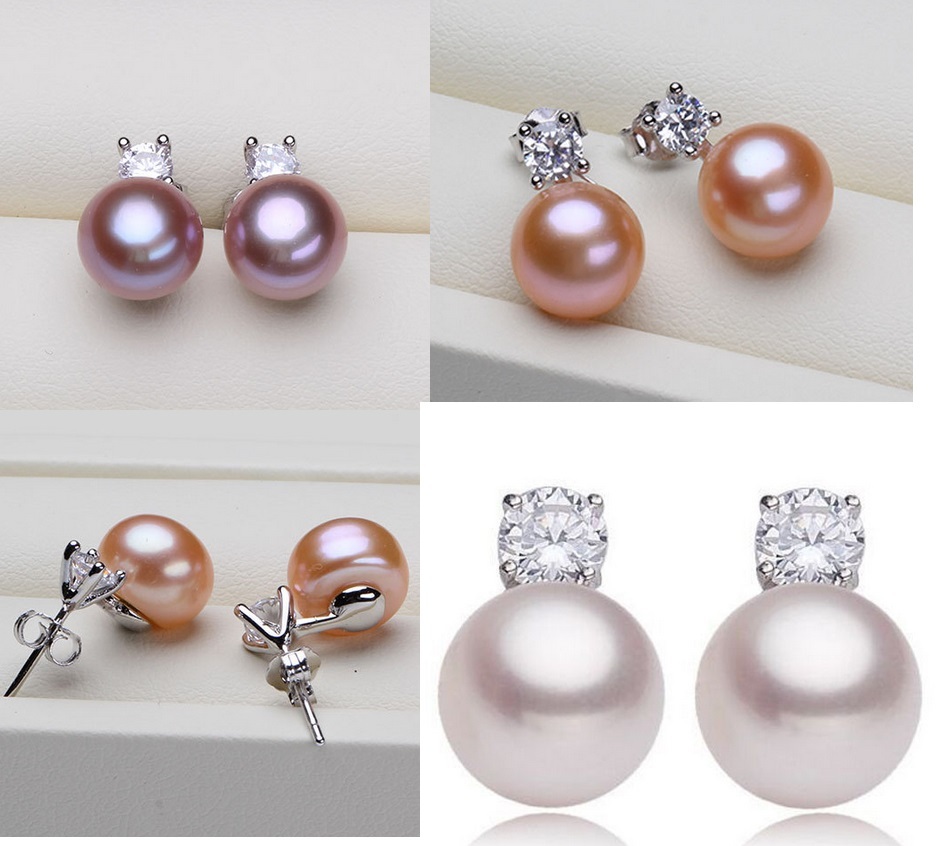 7-8mm Freshwater Pearl Sterling Silver Cubic Zirconia Stud Earrings Gift Box PE2