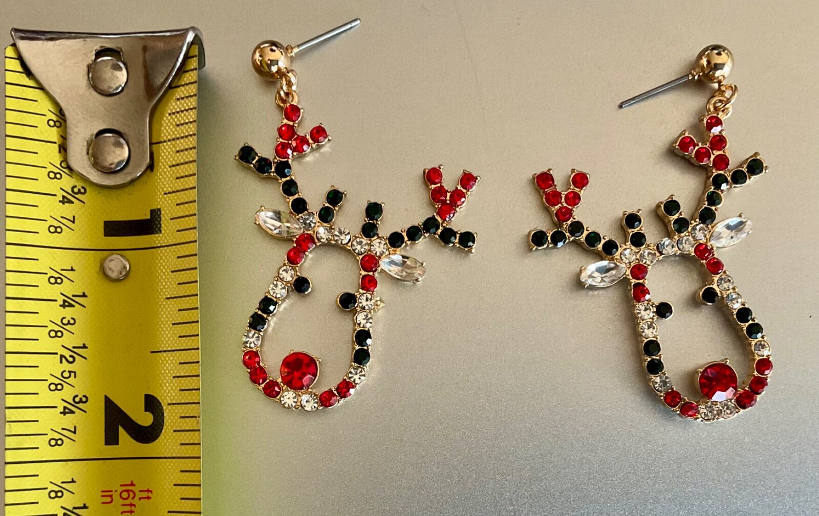 Reindeer Dangle Earrings Christmas Multicolor Rhinestone Rudolf Bijoux Bar