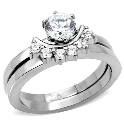 TK105 – High polished (no plating) Stainless Steel Ring with AAA Grade CZ in Cle