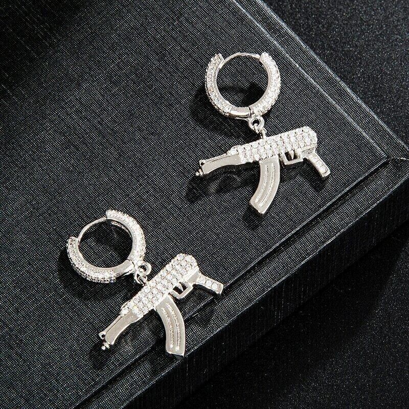 Stunning Gun Drop Dangle Earring Round Simulated Diamond 14K White Gold Plated