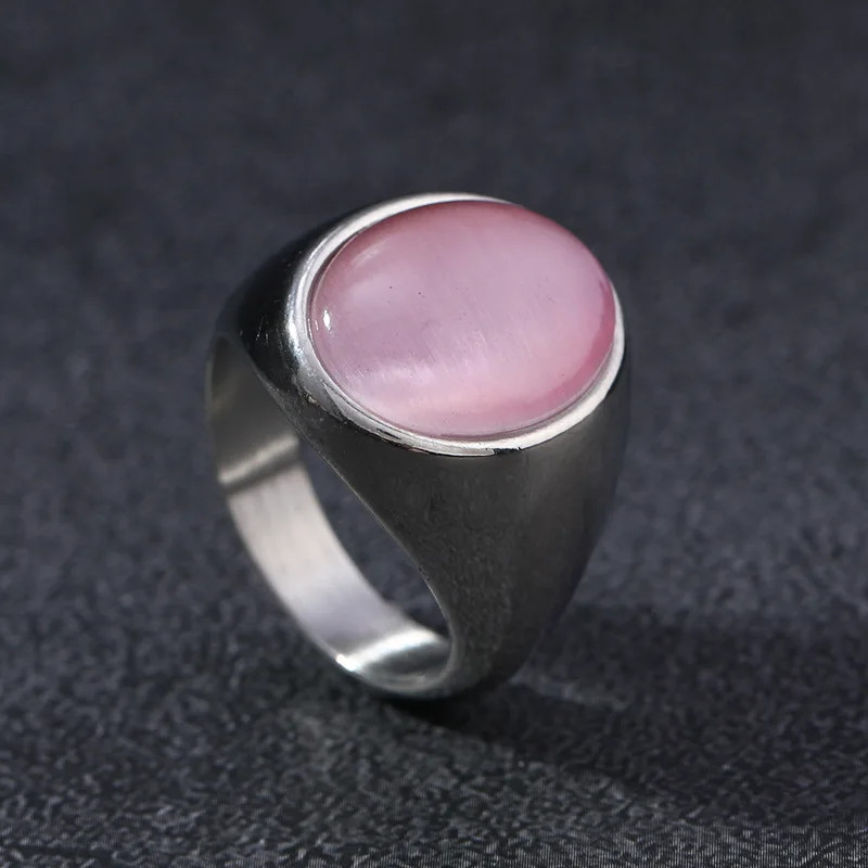 Stainless Steel Stone Ring Oval Tension Setting Vintage Wedding Unisex Jewelry