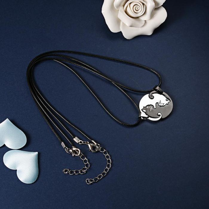 Cat Pendant Necklace Yin Yang Style – 2 Pieces Ships Free from the USA