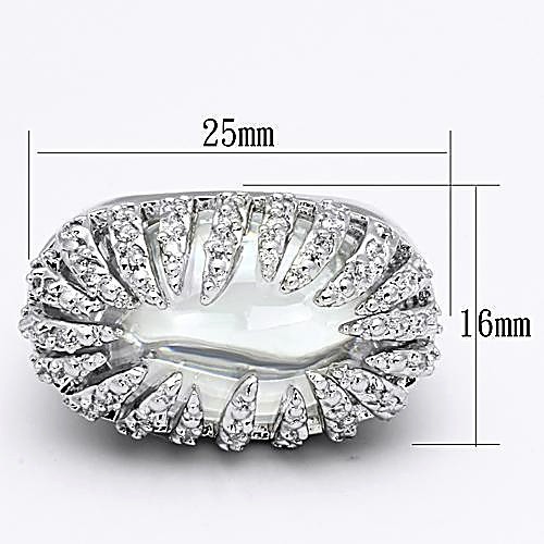 Women’s Ring, Clear CZ, Rhodium Plated, Brass, Oval Halo, Textured Band, CZ Ring