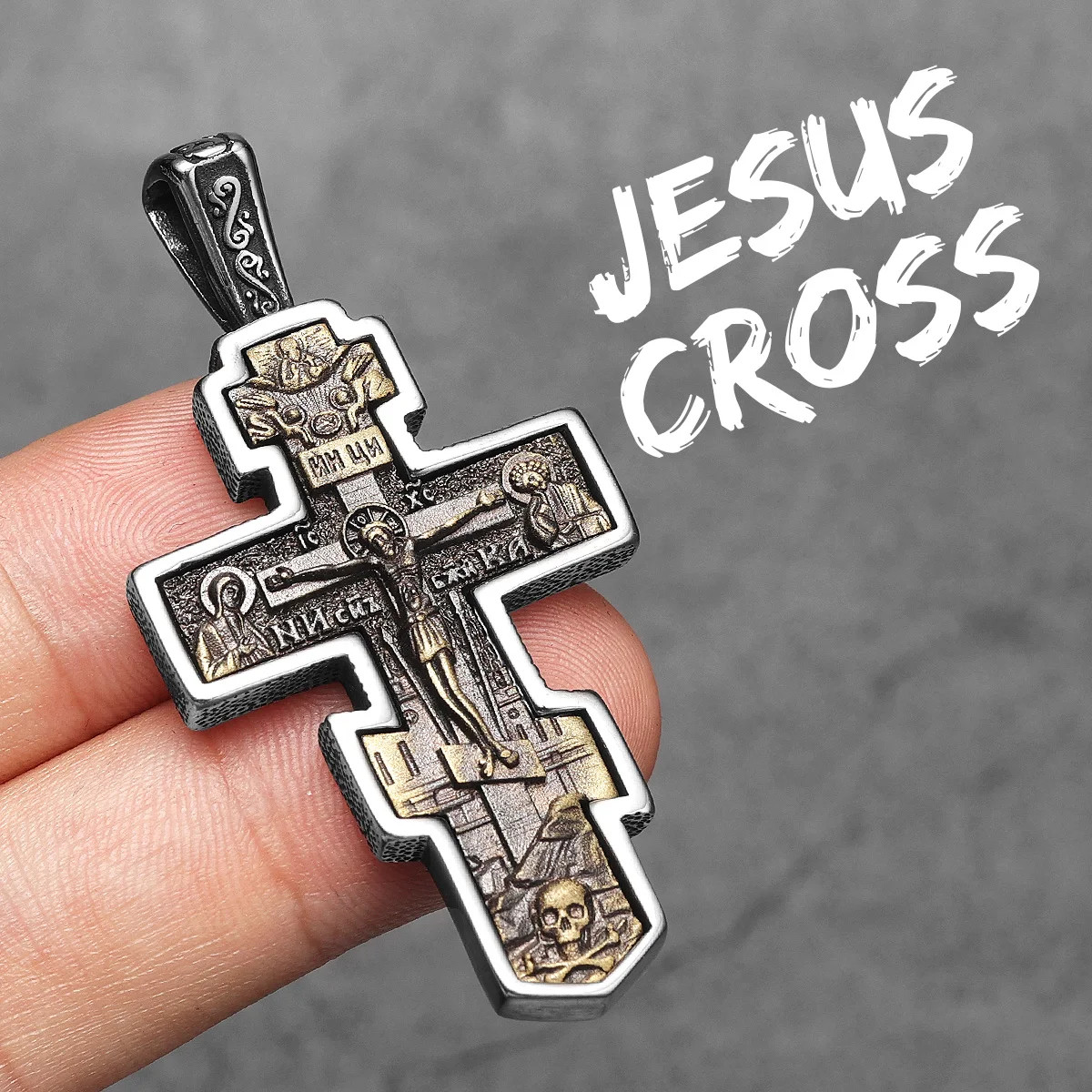 Exorcist Jesus Cross Brass Stainless Steel Men Necklaces Pendant Chain Punk for