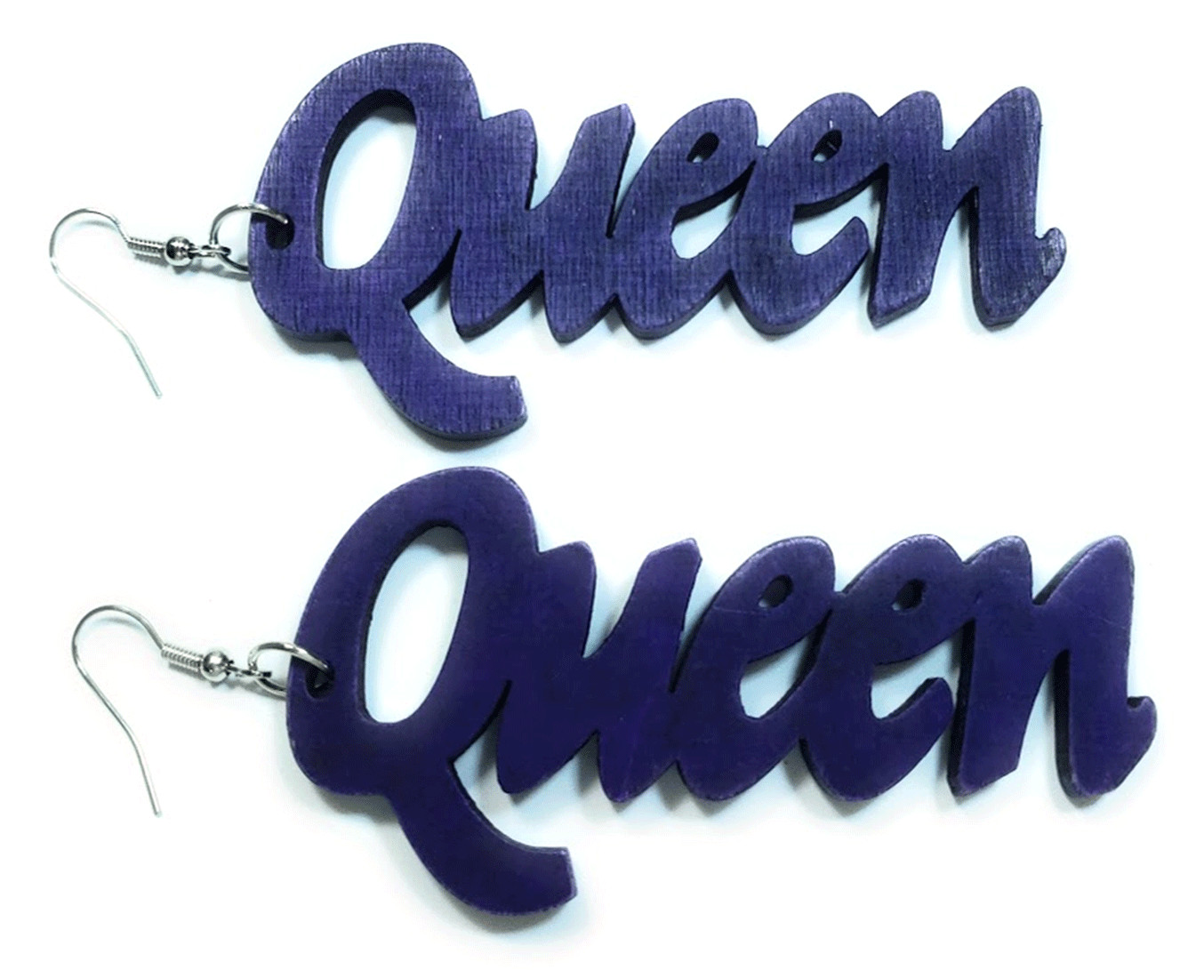 TB Queen Engrave Jamaican American Wood Light Weight Wood Dangle Hook Earrings