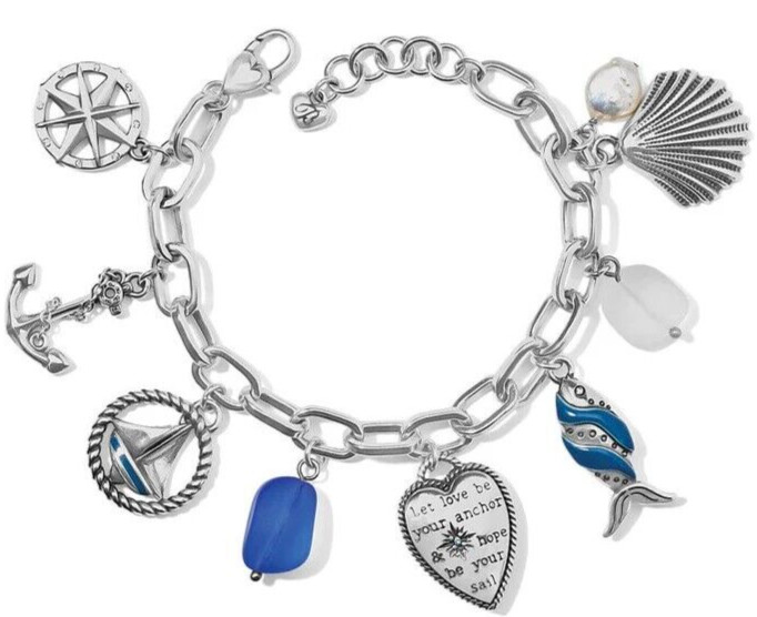 Brighton ANCHOR & SOUL Nautical Silver Fish Boat Charm Bracelet MSRP $128 NEW