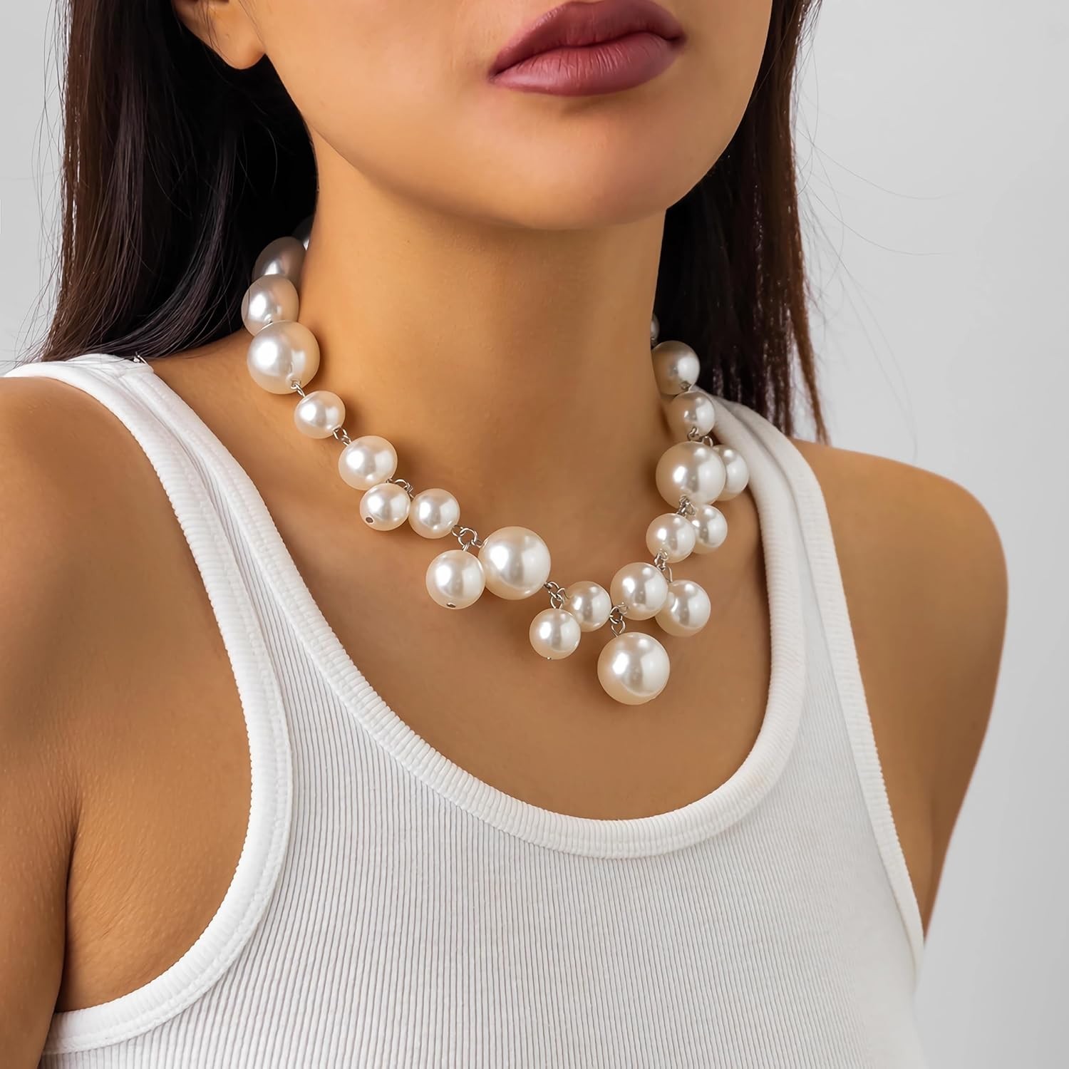 Faux Pearl Necklace for Women Big Chunky Necklace…