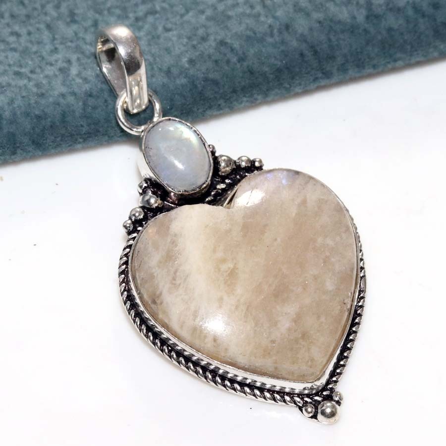 Exclusive Heart Sri-Lankan Moonstone Rainbow Moonstone Pendant 2″ Trendy GW