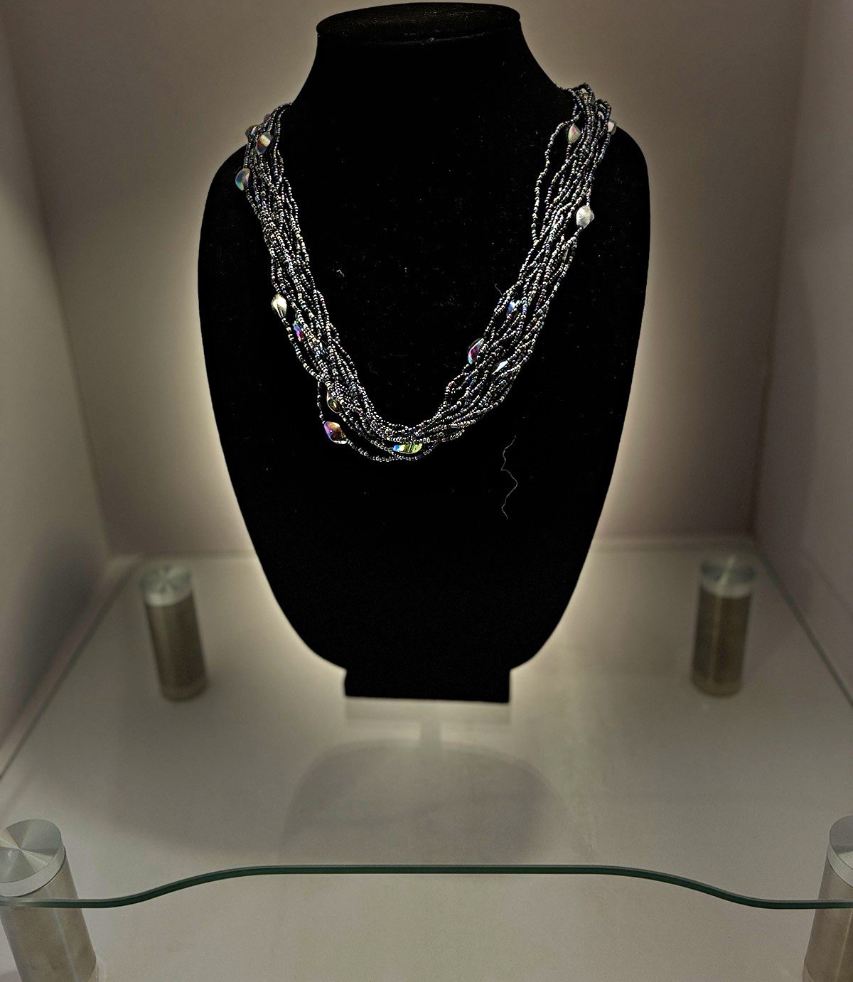 Unbranded Multi-Strand Glass Seed Bead Necklace Long 22″ Iris Oil Slick Boho